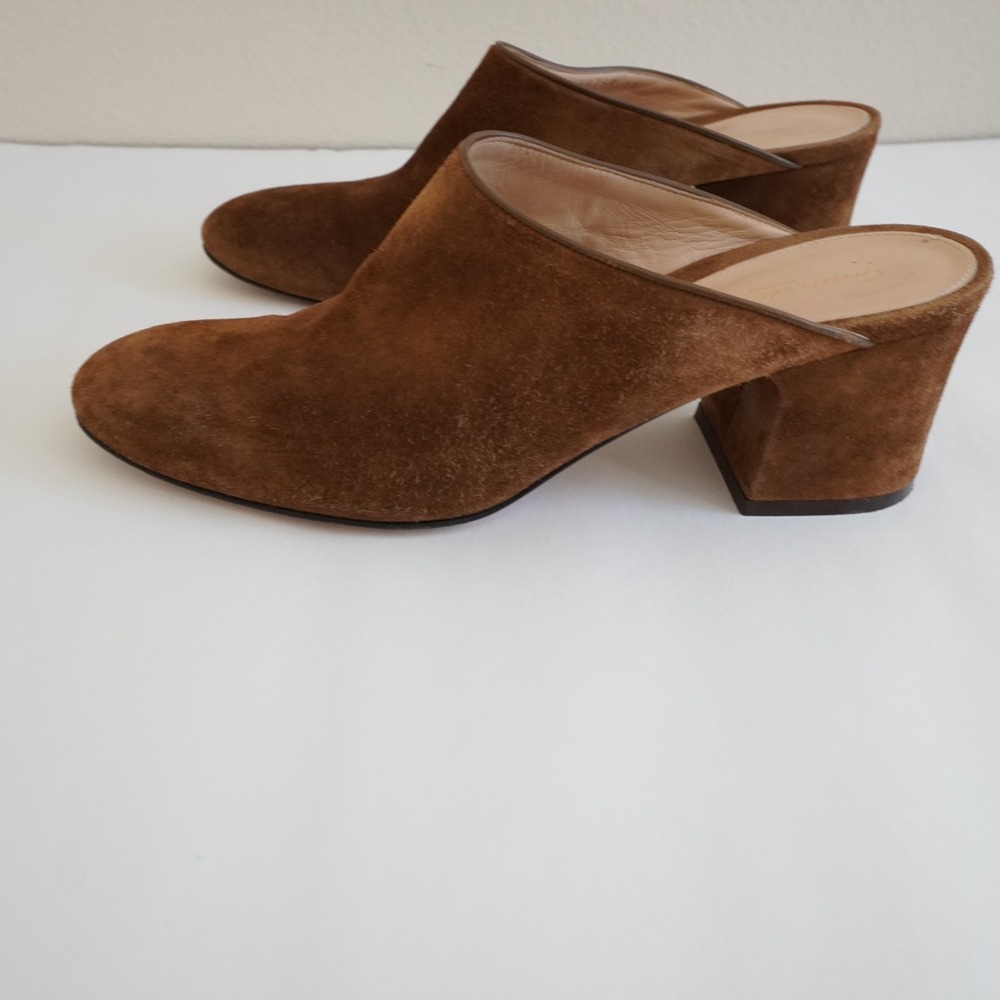 Gianvito Rossi Suede Block Heel Mules Womens 39 Brown Italy Classic Designer - Picture 10 of 12